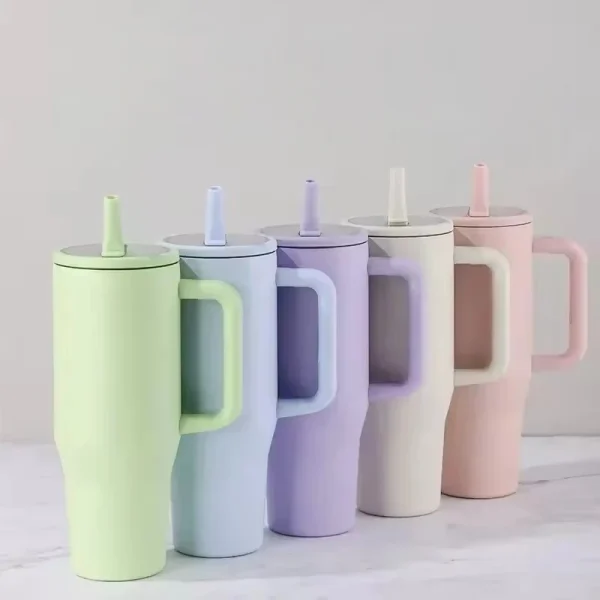 40 oz Insulated Tumbler with Handle Straw Double Wall Vacuum Leakproof Thermal Iced Travel Mug Hot Drink Coffee Cup with Lid 1