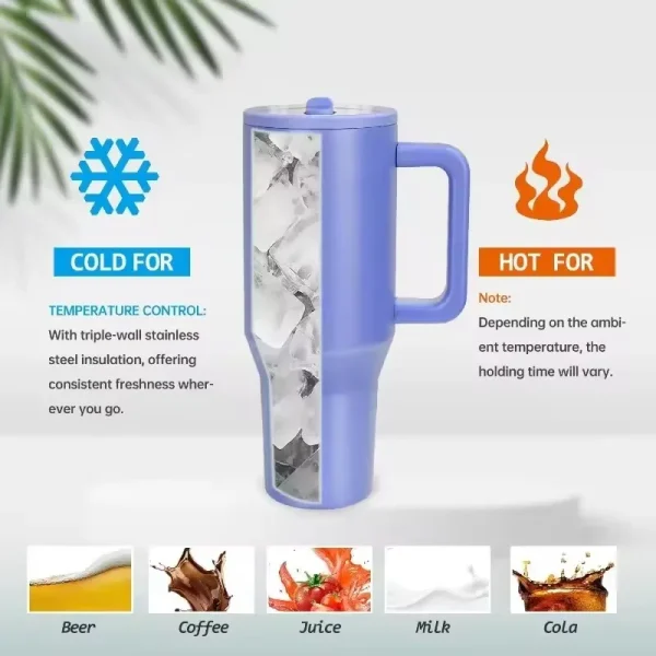 40 oz Insulated Tumbler with Handle Straw Double Wall Vacuum Leakproof Thermal Iced Travel Mug Hot Drink Coffee Cup with Lid 3