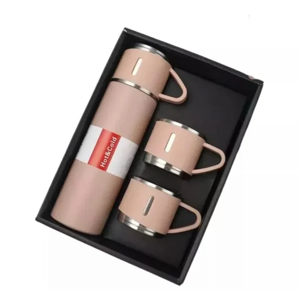 New 304 Stainless Steel Vacuum Insulated Bottle Gift Set Kit Coffee Mug Garrafa Térmica Vacuum Flask Set 500ml Com 3 Xícaras 6