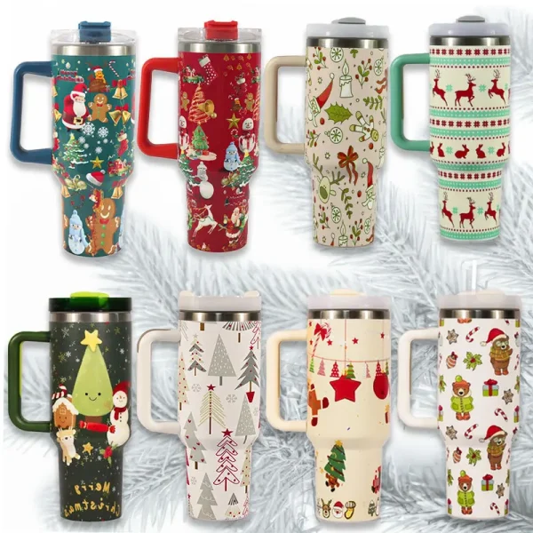 For Christmas Gift 40oz Tumbler with Handle Thermos Botle Stainless Steel Cup Thermal Mug Keeps Cold and Heat Water Botlle 2