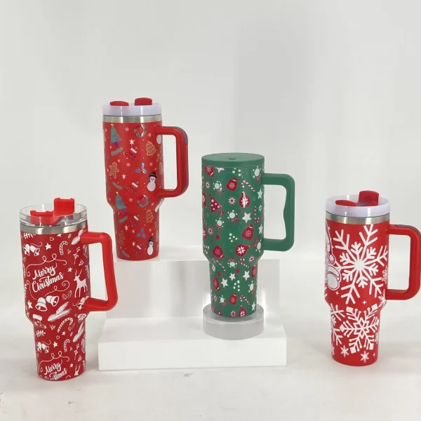For Christmas Gift 40oz Tumbler with Handle Thermos Botle Stainless Steel Cup Thermal Mug Keeps Cold and Heat Water Botlle 3