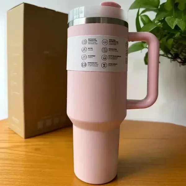 2025 New  Handle Straw Lid Stainless Steel 30oz/40oz Vacuum Insulated Car Mug Double Wall Thermal Iced Travel Cup 3