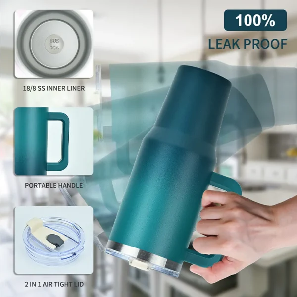 30/40OZ Stainless Steel Thermos Bottle Tumbler with Handle Large Capacity Insulated Cup Portable Gym Water Bottle Sports Kettle 3