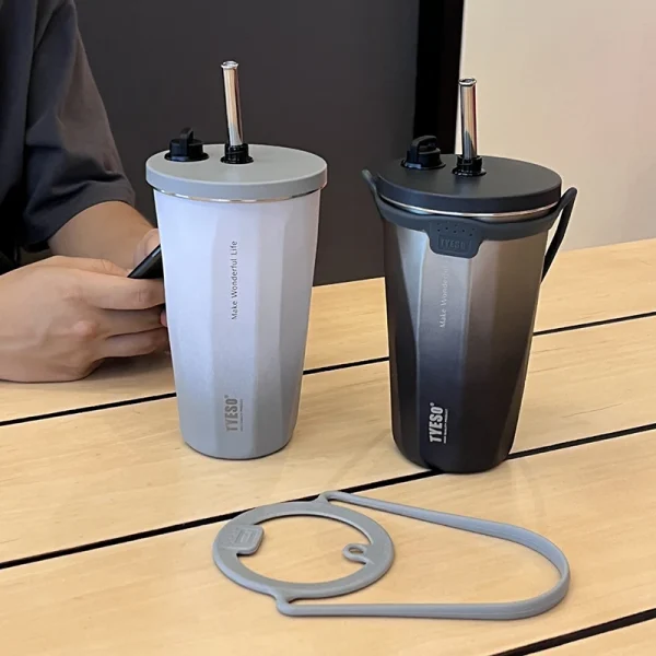 Tyeso New Gradient Color Thermos Cup With Straw 304 Stainless Steel Ice Coffee Thermal Mug Large Capacity Cold Drink Vacuum Cup 4