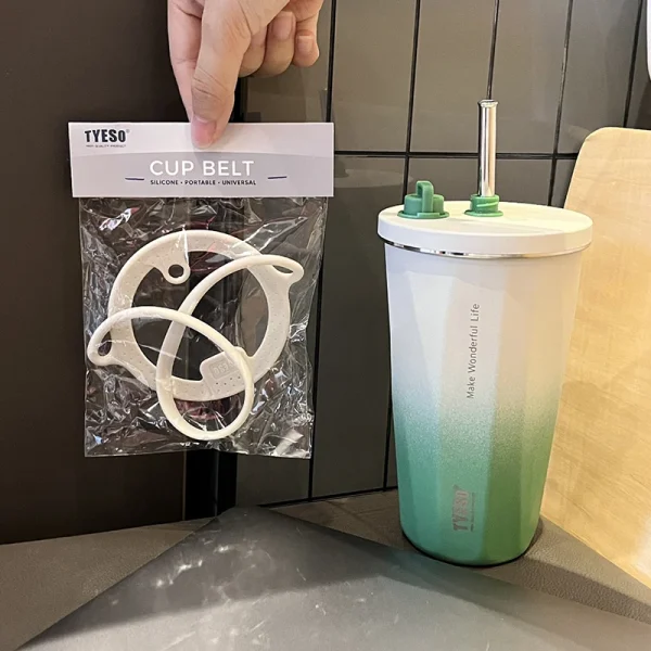 Tyeso New Gradient Color Thermos Cup With Straw 304 Stainless Steel Ice Coffee Thermal Mug Large Capacity Cold Drink Vacuum Cup 5