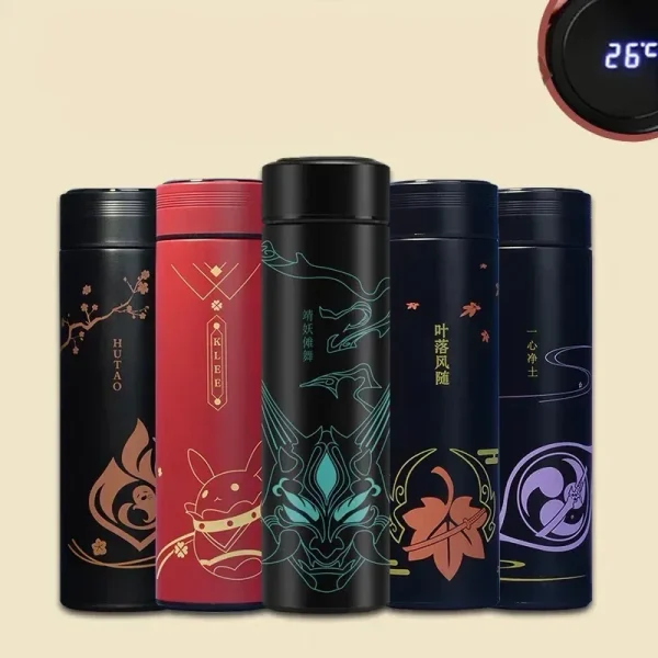 Genshin Vacuum Flask Water Bottles LED Temperature Display Stainless Steel Coffee Mugs Game Zhongli Xiao Anime Thermos Cups 2