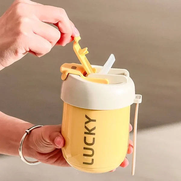 WORTHBUY 316 Stainless Steel Water Cup With Straw Detachable Double Wall Insulated Milk Coffee Mug Sealed Drinking Cup For Kids 4