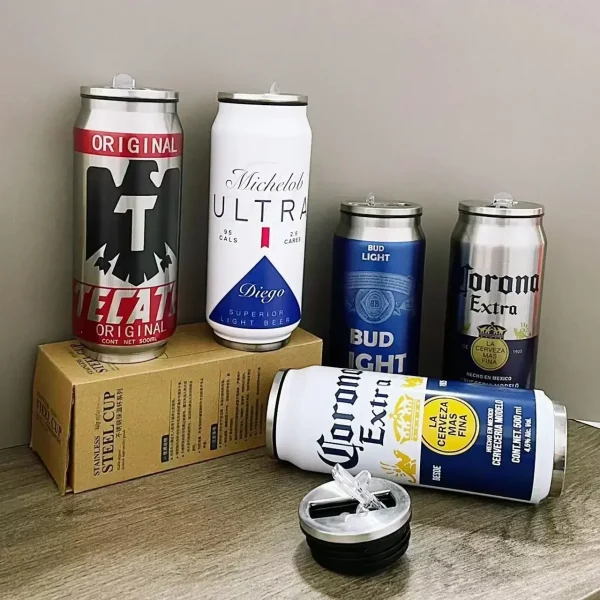 500ML Thermos with Straw Cola Can Termos Para Cafe Beer Bottle 304 Stainless Steel BEER Cold Keeper Drinkware Garrafa Térmica 2