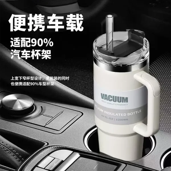 40 oz stainless steel travel mug with straw, keeps drinks hot or cold, perfect for car use 3