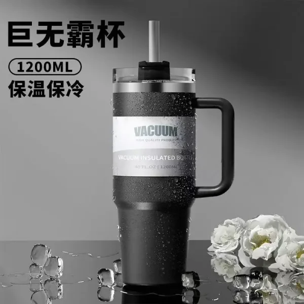 40 oz stainless steel travel mug with straw, keeps drinks hot or cold, perfect for car use 6