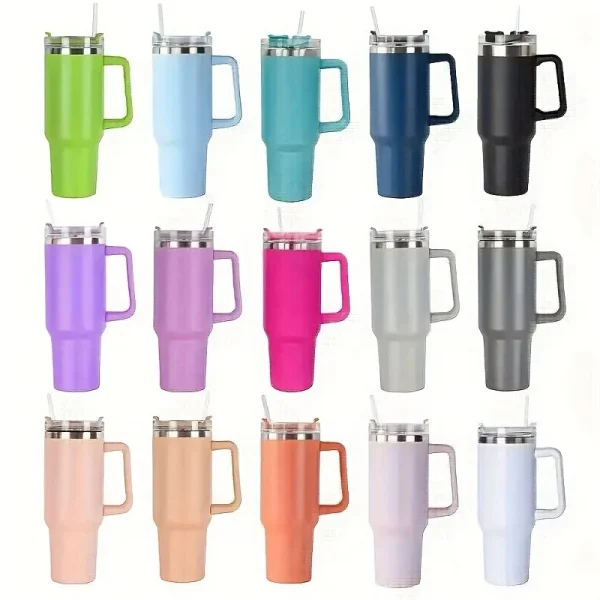 40oz Stainless Steel Insulated Water Bottle With Handle Drinking Cups Keeps Cold Tumbler With Lid Straw Mug for Summer Outdoor 1