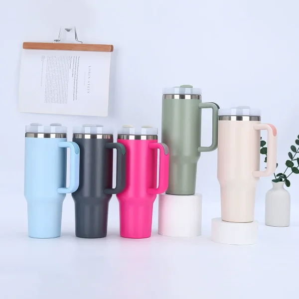 30oz/40oz Thermos Coffee Cups with Handle Straw Car Mug Travel Cup Thermal Iced Vacuum Insulated Stainless Steel Water Bottles 1