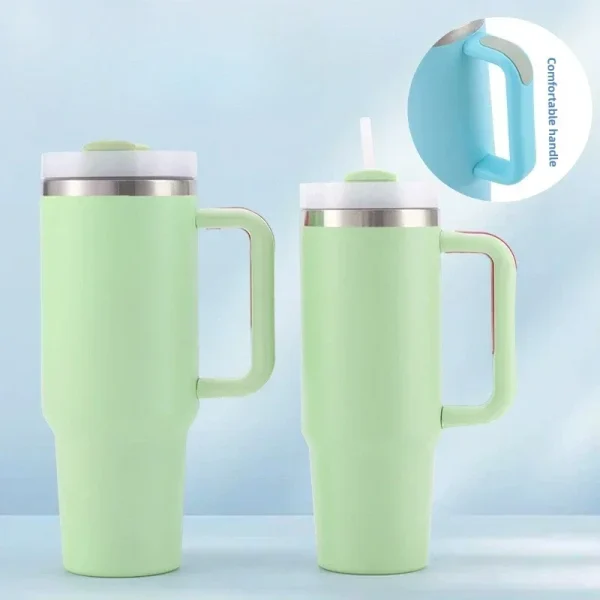 30oz/40oz Thermos Coffee Cups with Handle Straw Car Mug Travel Cup Thermal Iced Vacuum Insulated Stainless Steel Water Bottles 4