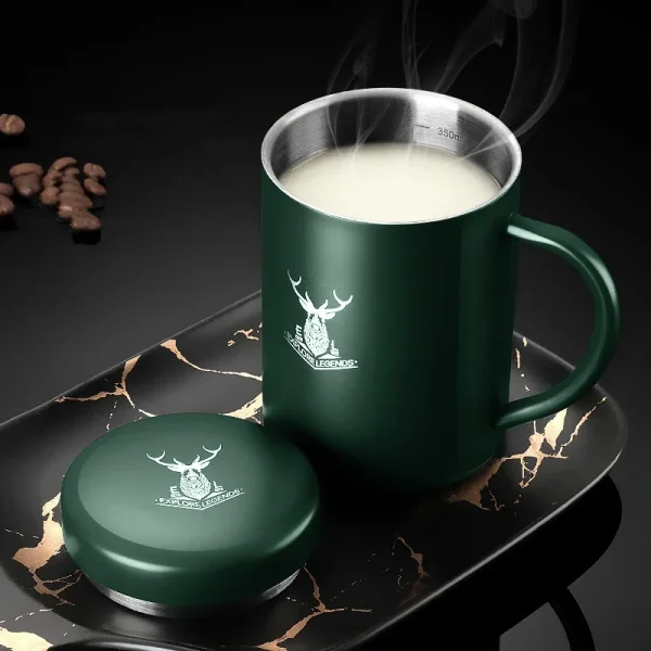 Thermal Mug with Lid 304 Stainless Steel Coffee Cup Home Office Double Wall Tumbler Anti-drop Keep Warm&cold Double Bottom Mug 1