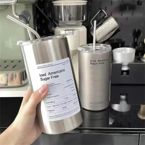 Double -layer Stainless Steel Coffee Cup Thermos Cooler Straw Cup Portable Reusable Ins Ice Coffee Mug Keep Cold Water Bottle 1