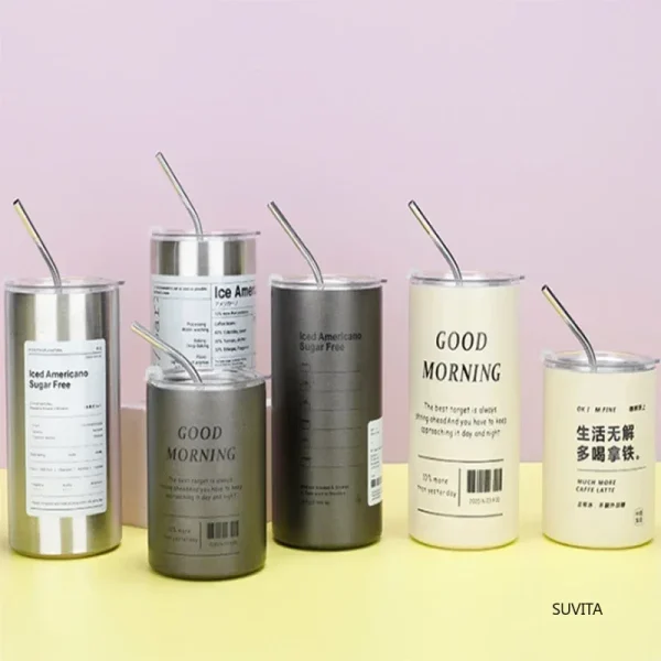 Double -layer Stainless Steel Coffee Cup Thermos Cooler Straw Cup Portable Reusable Ins Ice Coffee Mug Keep Cold Water Bottle 2