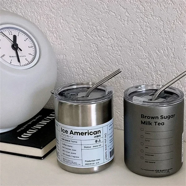Double -layer Stainless Steel Coffee Cup Thermos Cooler Straw Cup Portable Reusable Ins Ice Coffee Mug Keep Cold Water Bottle 6
