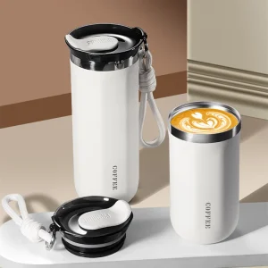 350ML/500ml Fashion Double Stainless Steel Coffee Mug With Rope Leak-Proof Coffee Tea Cold Drink Bottle Car Vacuum Flask 1