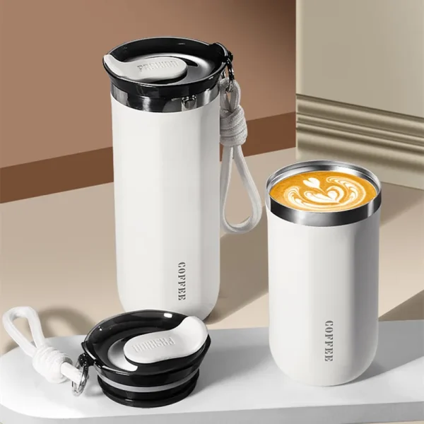 350ML/500ml Fashion Double Stainless Steel Coffee Mug With Rope Leak-Proof Coffee Tea Cold Drink Bottle Car Vacuum Flask 1