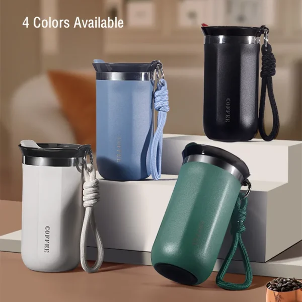 350ML/500ml Fashion Double Stainless Steel Coffee Mug With Rope Leak-Proof Coffee Tea Cold Drink Bottle Car Vacuum Flask 2