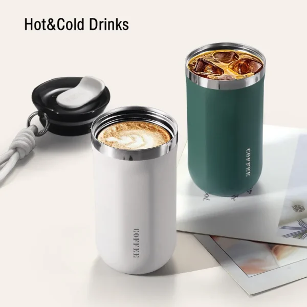 350ML/500ml Fashion Double Stainless Steel Coffee Mug With Rope Leak-Proof Coffee Tea Cold Drink Bottle Car Vacuum Flask 3