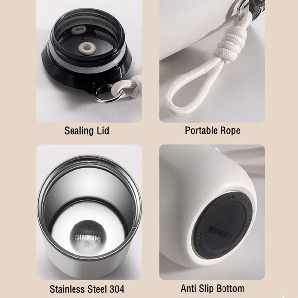 350ML/500ml Fashion Double Stainless Steel Coffee Mug With Rope Leak-Proof Coffee Tea Cold Drink Bottle Car Vacuum Flask 5