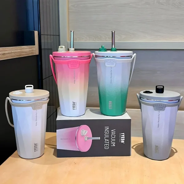 Custom Tyeso 600ml Vacuum Insulated Coffee Cup with Straw Thermos Mug Leak-Proof Thermos Bottle Travel Thermal Vacuum Flask Cup 1