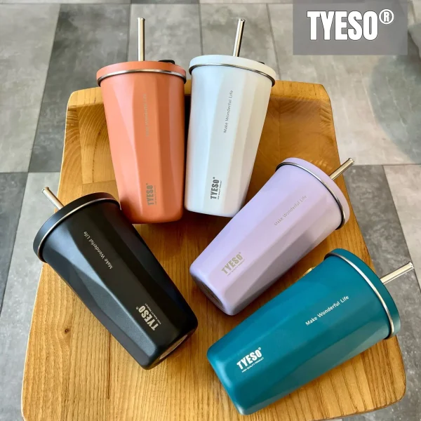 Custom Tyeso 600ml Vacuum Insulated Coffee Cup with Straw Thermos Mug Leak-Proof Thermos Bottle Travel Thermal Vacuum Flask Cup 4