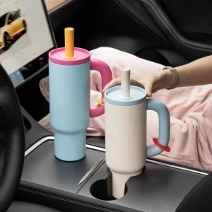 40oz 304 Stainless Steel Straw Insulated Ice Cup Large Capacity Thermal Mug Tumbler with Handle Stylish Insulated Coffee Cup 1