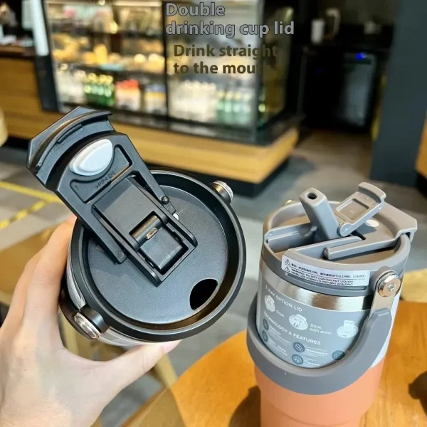 Tyeso Coffee Cup Thermos Bottle Stainless Steel 900ml Portable Car Cup Stainless Sports Water Bottle with Handle Cover Vacuum St 3