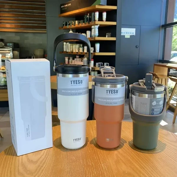 Tyeso Coffee Cup Thermos Bottle Stainless Steel 900ml Portable Car Cup Stainless Sports Water Bottle with Handle Cover Vacuum St 4
