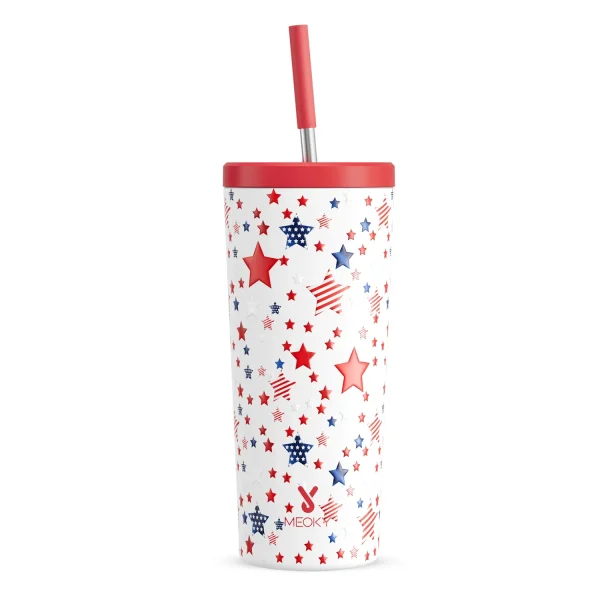 Meoky 24oz Tumbler with Straw Cold Insulated Coffee Cup Multicolor Stainless Steel Leak-Proof Portable Vacuum Car Mug Gift 2