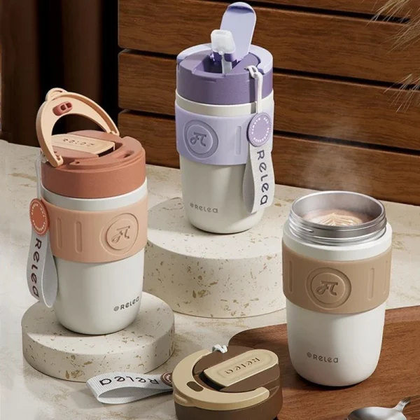 Xiaomi 400ml Stainless Steel Thermos Cup Portable Handle Cute Mug Girls Gift Leakproof Straw Water Cup Exquisite Coffee Mug 2