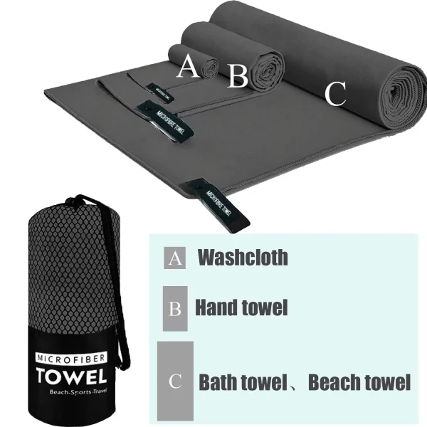 3 Size Pack Quick Dry Towel - Of Lightweight Microfiber Travel Towels Towel Set For Camping, Beach,Gym,Sports,Yoga & Swim Use 3