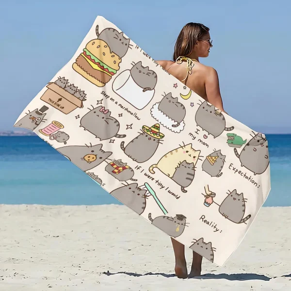 Beach Towel Microfiber Sand Free Quick Dry Soft Sandproof Pool Towels Gift for P-PUSHEEN Cat Women Travel Gym Shower Camping 2