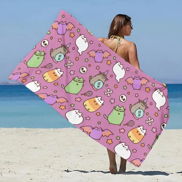 Beach Towel Microfiber Sand Free Quick Dry Soft Sandproof Pool Towels Gift for P-PUSHEEN Cat Women Travel Gym Shower Camping 5