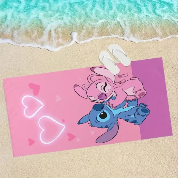 Lilo & Stitch Themed Pink Beach Towel: Cuddle Up with Stitch and Angel! Suitable for towels, bath towels, beach towels, gifts 1