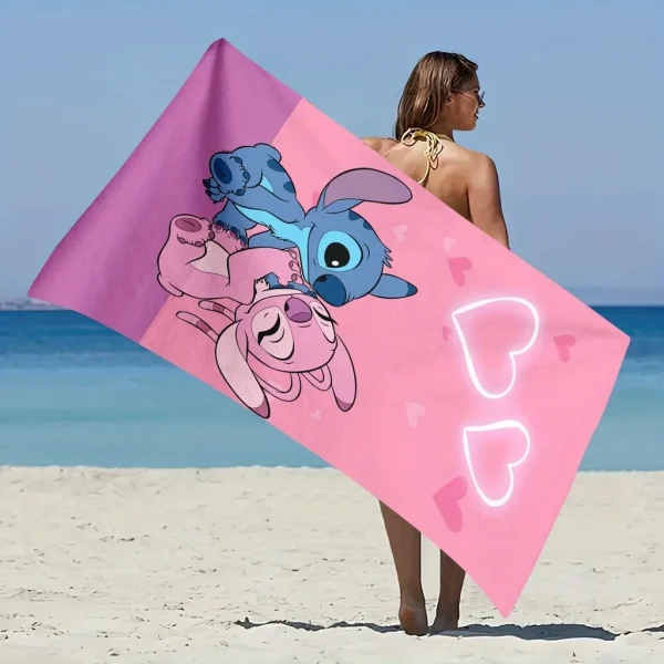 Lilo & Stitch Themed Pink Beach Towel: Cuddle Up with Stitch and Angel! Suitable for towels, bath towels, beach towels, gifts 2