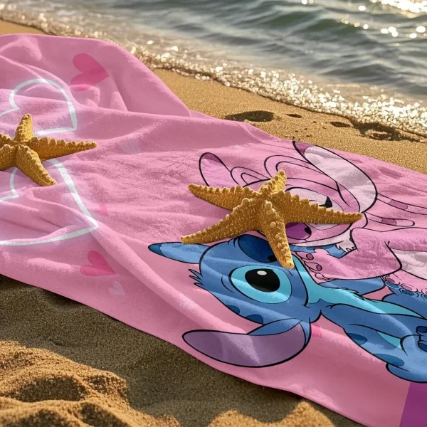 Lilo & Stitch Themed Pink Beach Towel: Cuddle Up with Stitch and Angel! Suitable for towels, bath towels, beach towels, gifts 4