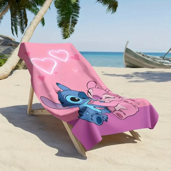Lilo & Stitch Themed Pink Beach Towel: Cuddle Up with Stitch and Angel! Suitable for towels, bath towels, beach towels, gifts 5