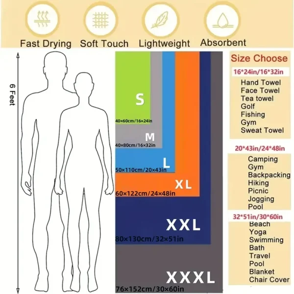 Quick-Dry Microfiber Travel Towel for Camping, Beach,BackpackingHiking and Sports - Lightweight and Absorbent 3