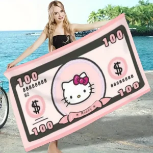 Hello Kitty Money-Themed Beach Towel: 100% Fun in the Sun!, Towels, holiday party decorations, gifts 1