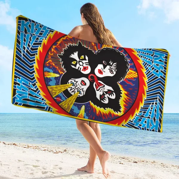 Kiss Band Towel Microfiber Beach Towel Absorbent Quick dry Soft Yoga Swimming Resort Mountain Climbing Comfortable Beach Towel 1