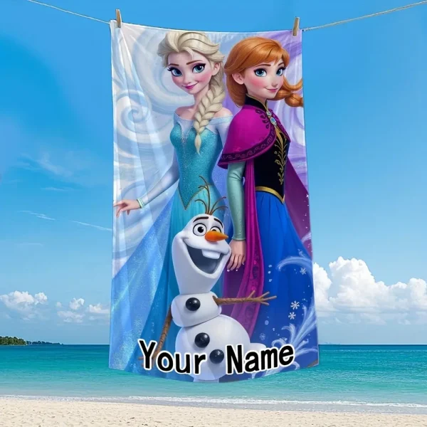 Personalized Frozen Beach Towel: Elsa, Anna & Olaf Design Suitable for beach towels, towels, bath towels 1