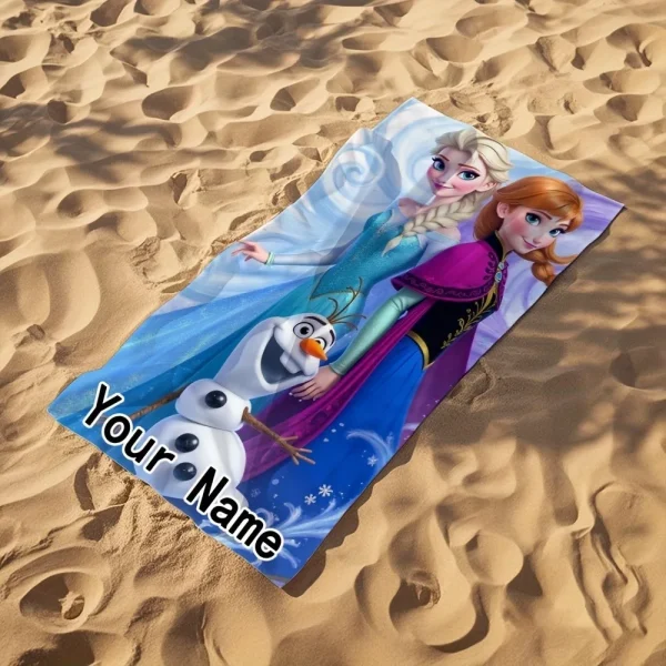 Personalized Frozen Beach Towel: Elsa, Anna & Olaf Design Suitable for beach towels, towels, bath towels 2