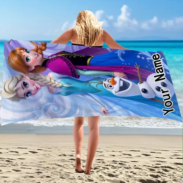 Personalized Frozen Beach Towel: Elsa, Anna & Olaf Design Suitable for beach towels, towels, bath towels 3