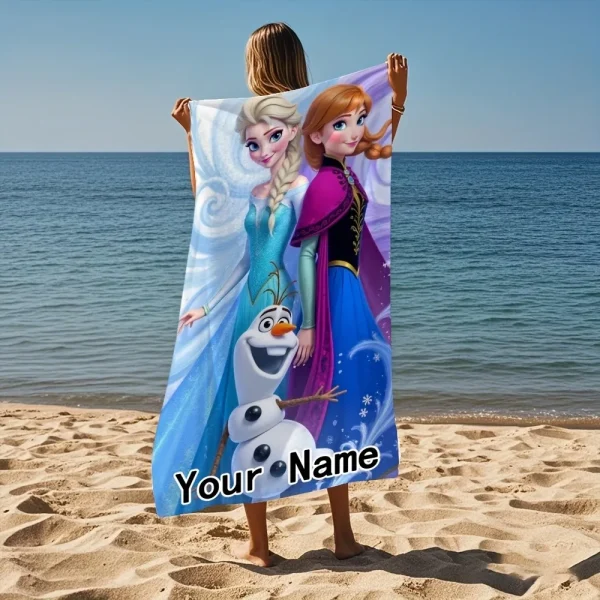 Personalized Frozen Beach Towel: Elsa, Anna & Olaf Design Suitable for beach towels, towels, bath towels 4