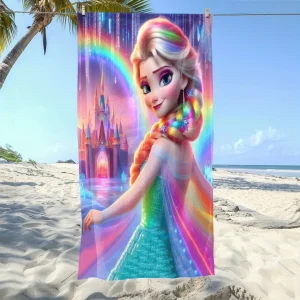 Frozen Elsa Beach Towel: Magical Castle & Rainbow Design for Fun in the Sun! Suitable for towels, bath towels, beach towels 1