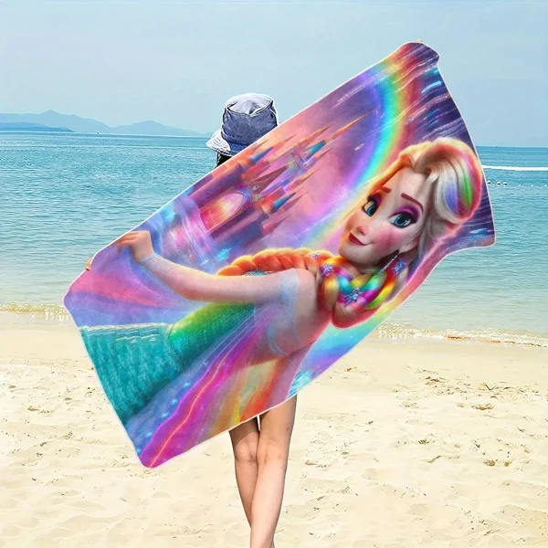 Frozen Elsa Beach Towel: Magical Castle & Rainbow Design for Fun in the Sun! Suitable for towels, bath towels, beach towels 2