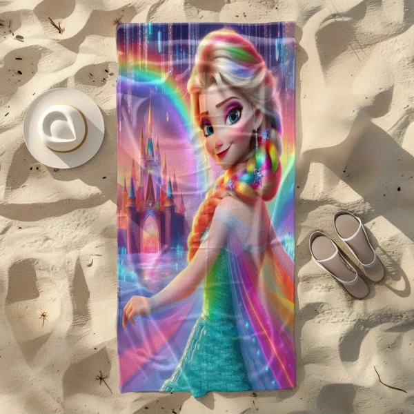 Frozen Elsa Beach Towel: Magical Castle & Rainbow Design for Fun in the Sun! Suitable for towels, bath towels, beach towels 3